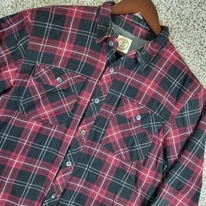 Voyager Mens Flannel Shirt Jacket Red Black Plaid Button Up Lined Size M